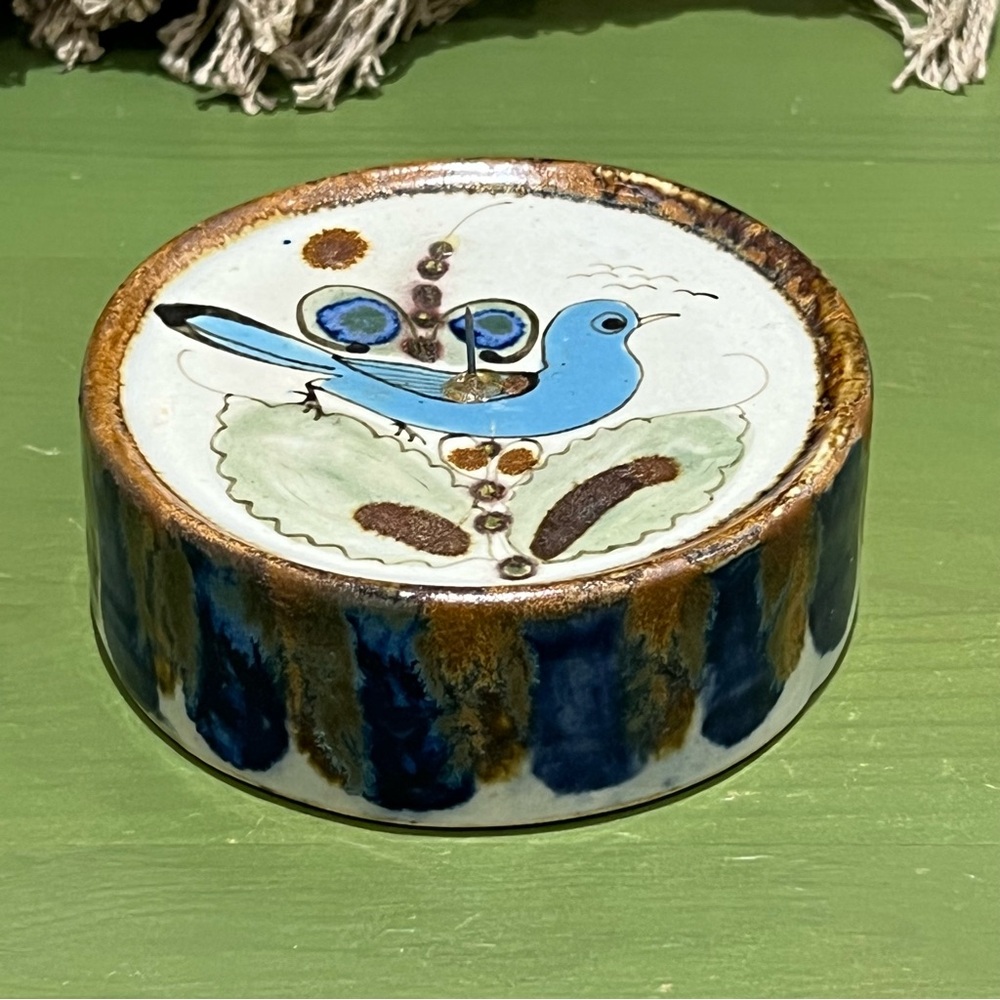 Ken Edwards Tonala Pottery Candle Holder Blue Bird Mexico
